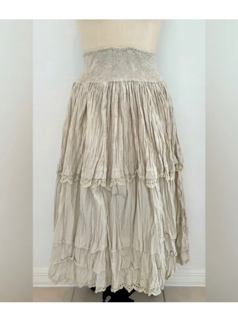 Ewa I Walla, OS, NWT, “Hedvig” Cotton, Soft Mint, Long Smocked Waist Skirt